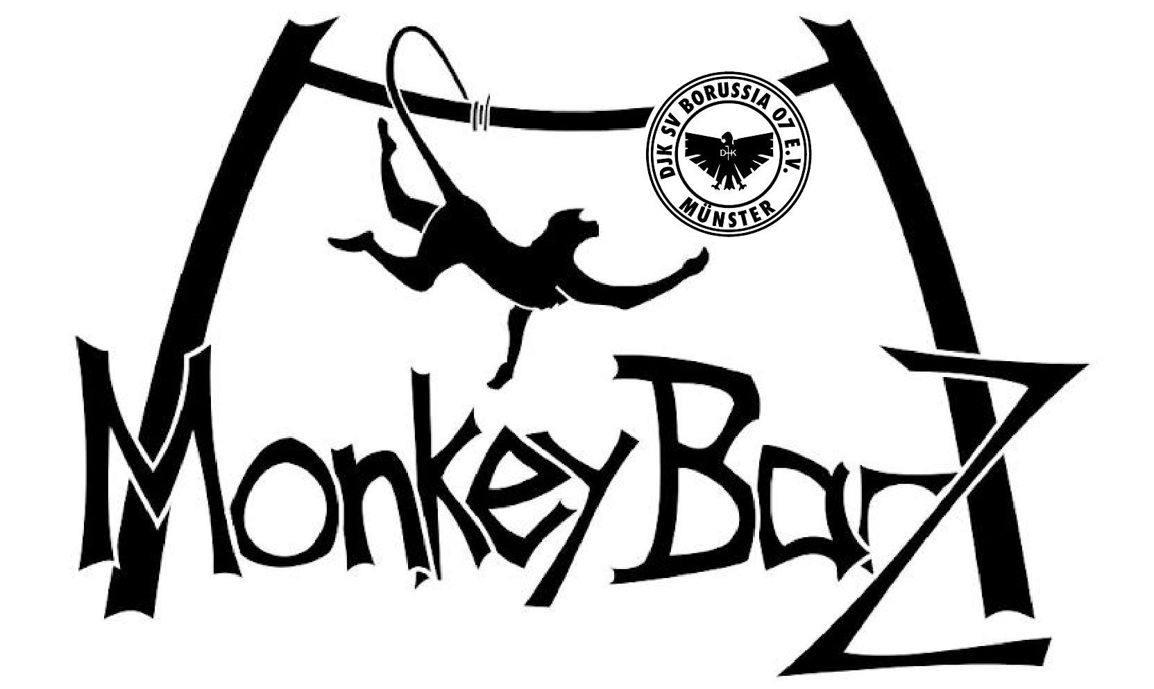 Logo der MonkeyBarz mit schwingendem Affen und dem Vereinswappen von Borussia e.V. Münster in der Ecke.