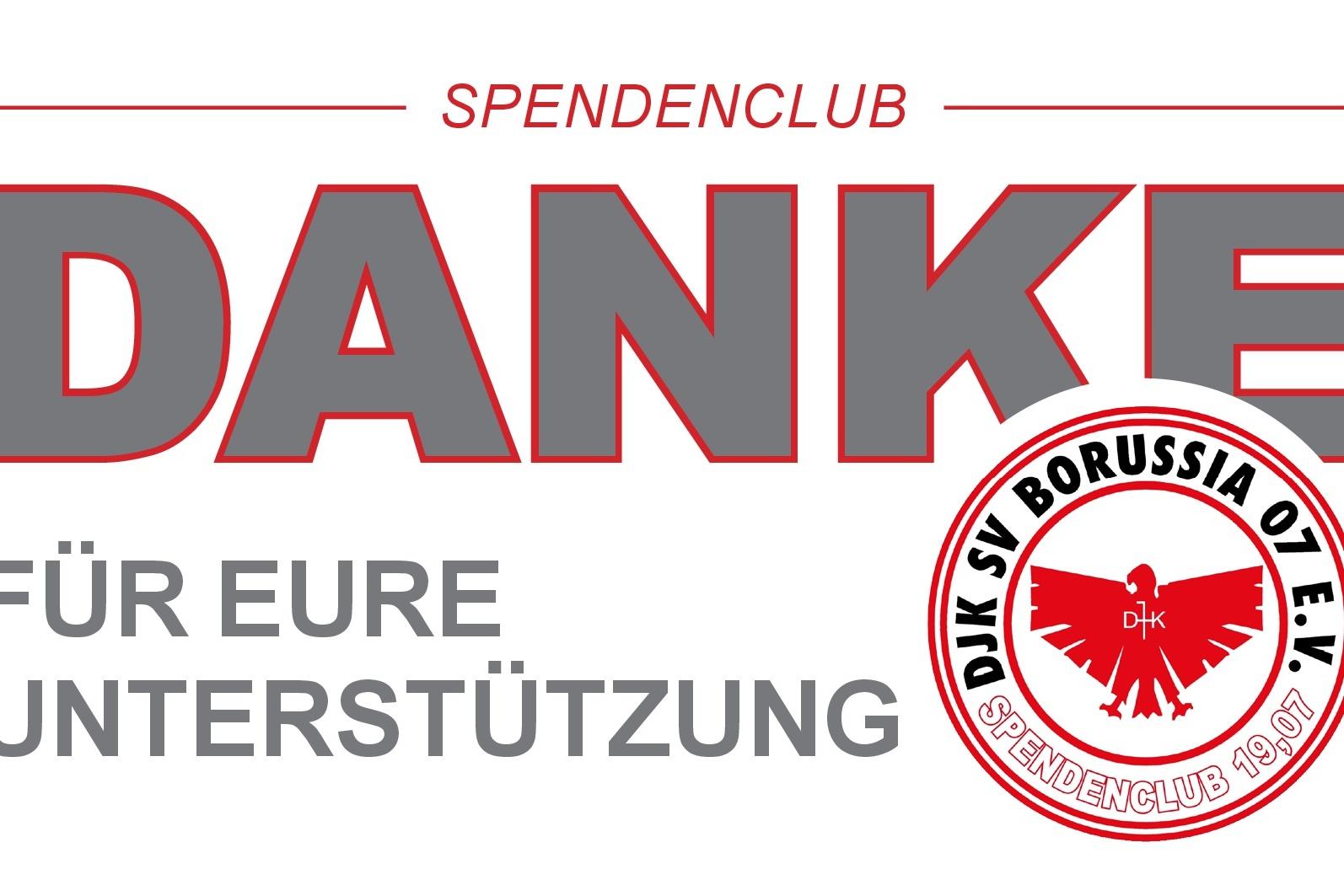 Logo des Spendenclubs mit dem Text „Danke für eure Unterstützung“ und einem roten Adler-Symbol der DJK SV Borussia 07 e.V.