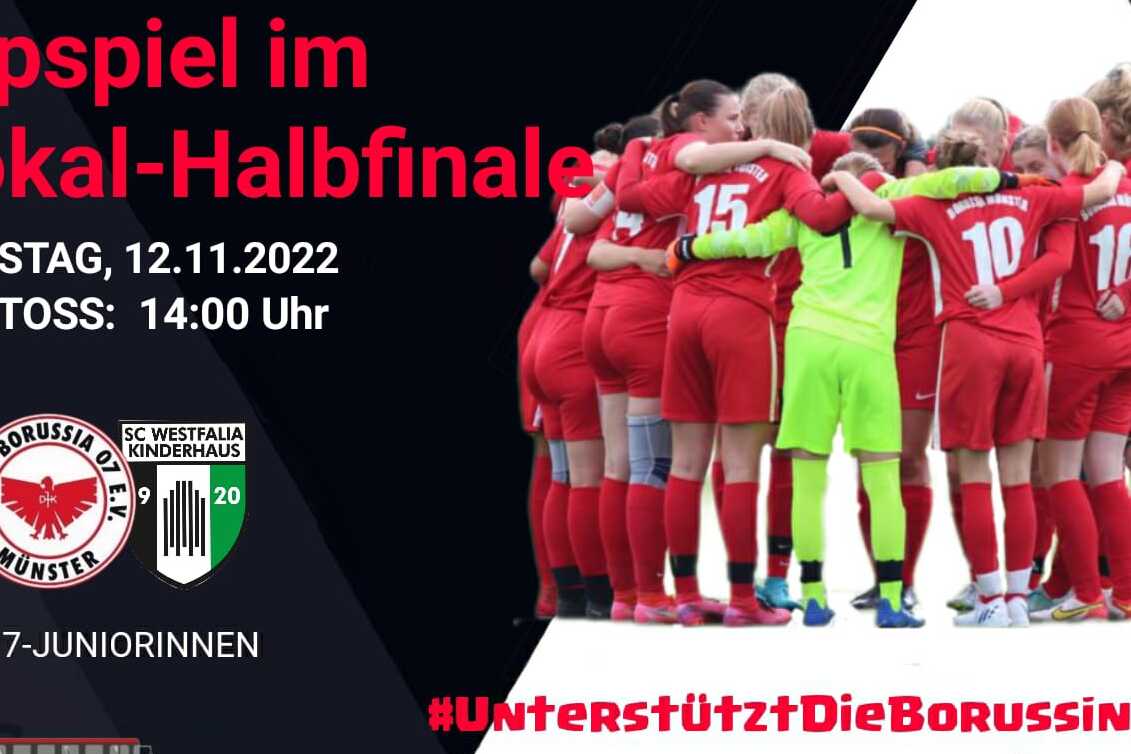 Bild zeigt eine Gruppe von Fußballspielerinnen in roten Trikots, die sich zum Team-Huddle versammelt haben.