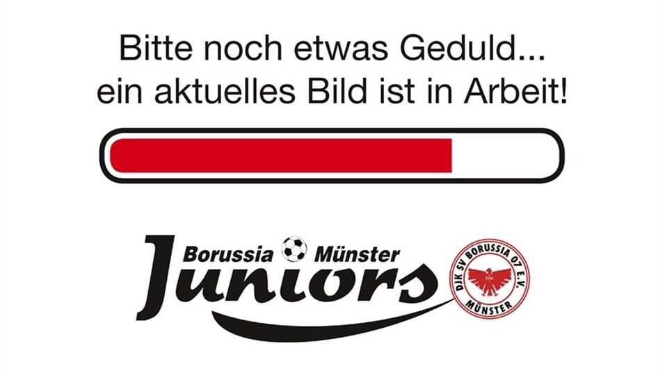 Ladebalken mit der Aufschrift „Bitte noch etwas Geduld... ein aktuelles Bild ist in Arbeit!“ und Logo von Borussia Münster Juniors.