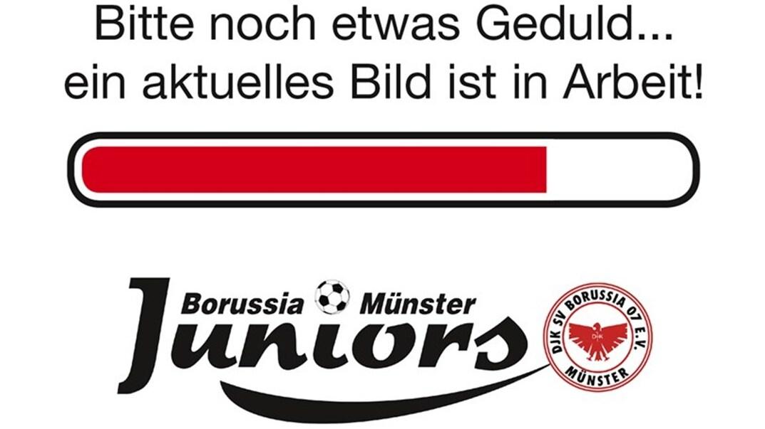Ladebalken mit der Aufschrift „Bitte noch etwas Geduld... ein aktuelles Bild ist in Arbeit!“ und Logo von Borussia Münster Juniors.