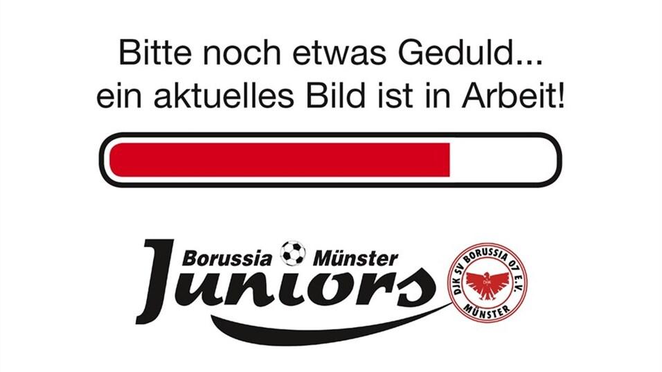 Ladebalken mit der Aufschrift „Bitte noch etwas Geduld... ein aktuelles Bild ist in Arbeit!“ und Logo von Borussia Münster Juniors.