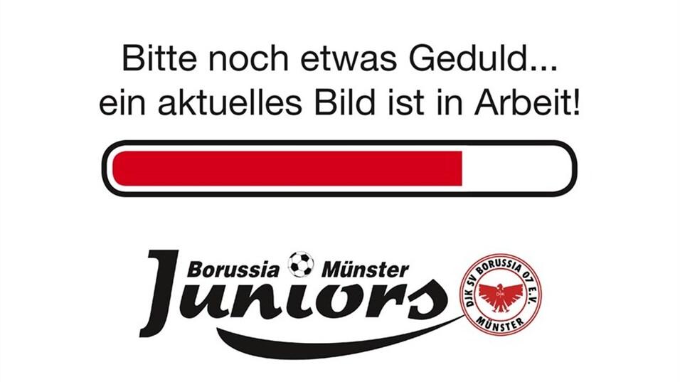 Ladebalken mit der Aufschrift „Bitte noch etwas Geduld... ein aktuelles Bild ist in Arbeit!“ und Logo von Borussia Münster Juniors.