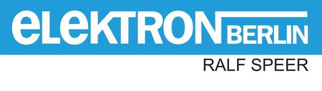 Logo mit der Aufschrift „elektron berlin“ in Blau und „RALF SPEER“ in Schwarz darunter.
