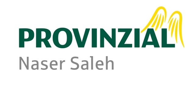 Logo der Provinzial mit dem Schriftzug "Naser Saleh" in grüner und grauer Schrift. Gelbe Flügel sind oberhalb des Texts.